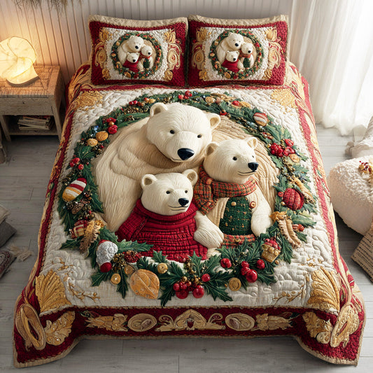 Winter Gathering Bear 3-Piece Quilted Bedding Set NCU0TD1535