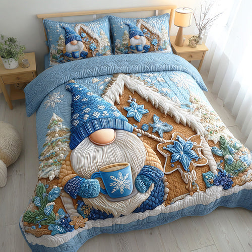 Winter Gnome Lane 3-Piece Quilted Bedding Set NCU0TD1090
