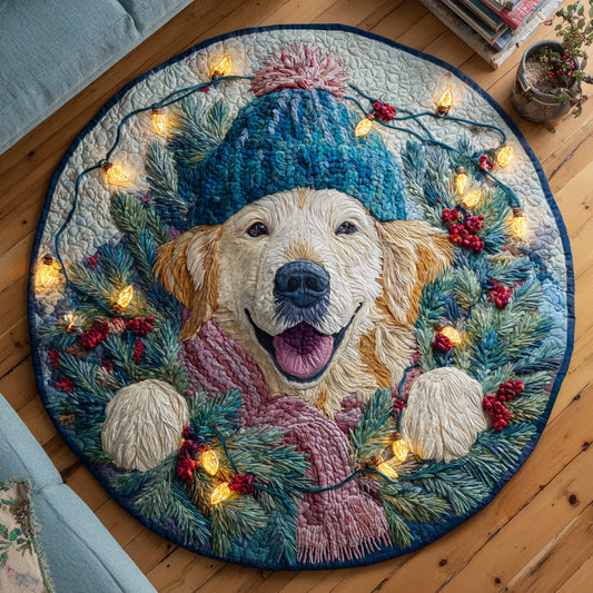 Winter Golden Retriever Quilted Round Mat NCU0HH664