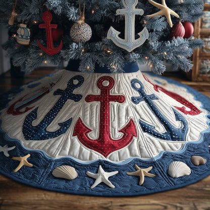 Winter Harbor Anchor Christmas Quilted Tree Skirt NCU0TH3680
