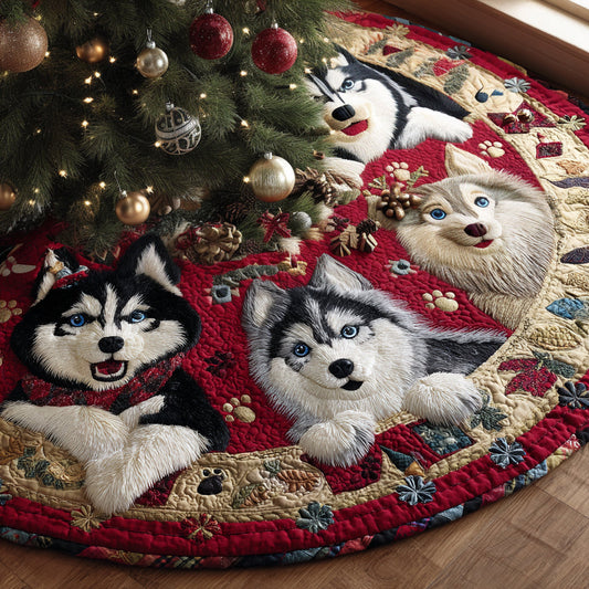 Winter Husky Magic Quilted Christmas Tree Skirt NCU0DV8062