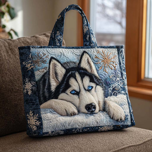 Winter Husky Rest Quilted Tote Bag NCU0NT9098