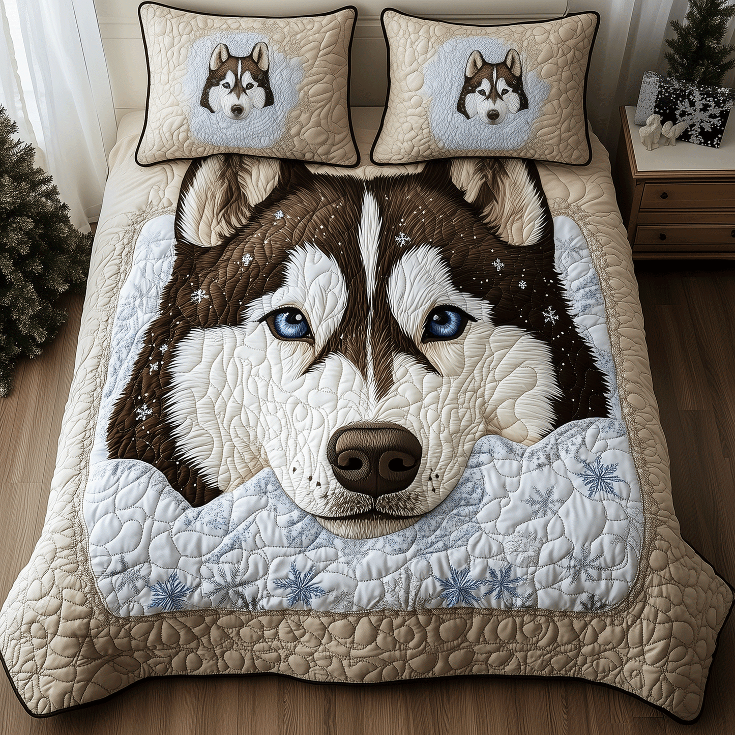 Winter Husky Snout 3-Piece Quilted Bedding Set NCU0TH2548