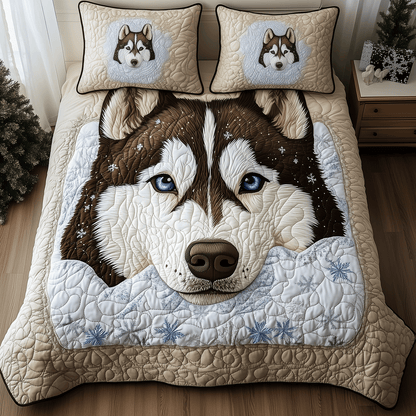 Winter Husky Snout 3-Piece Quilted Bedding Set NCU0TH2548