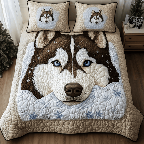 Winter Husky Snout 3-Piece Quilted Bedding Set NCU0TH2548
