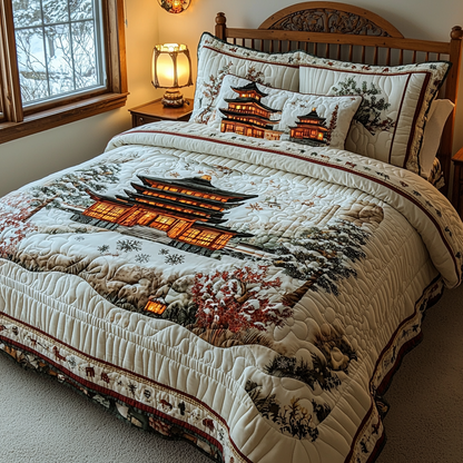 Winter Japanese Pagoda 3-Piece Quilted Bedding Set NCU0DV5921