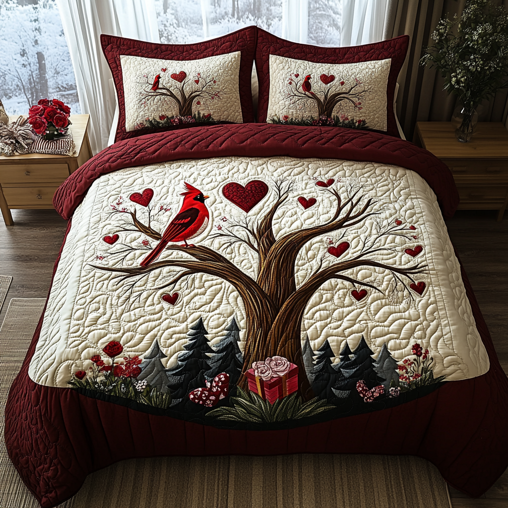 Winter Lovebirds Quilted Bedding Set NCU0DV2438