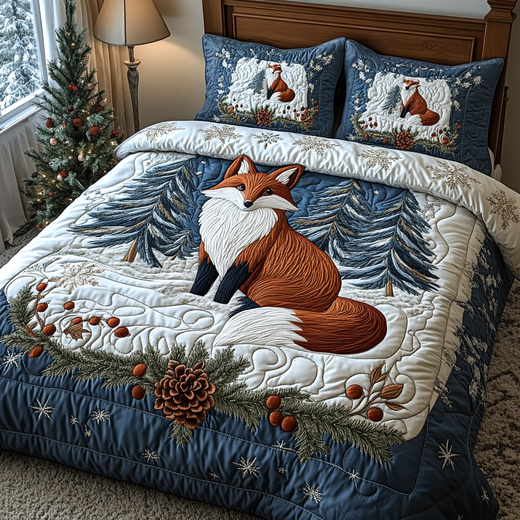 Winter Midnight Fox 3-Piece Quilted Bedding Set NCU0DV1972