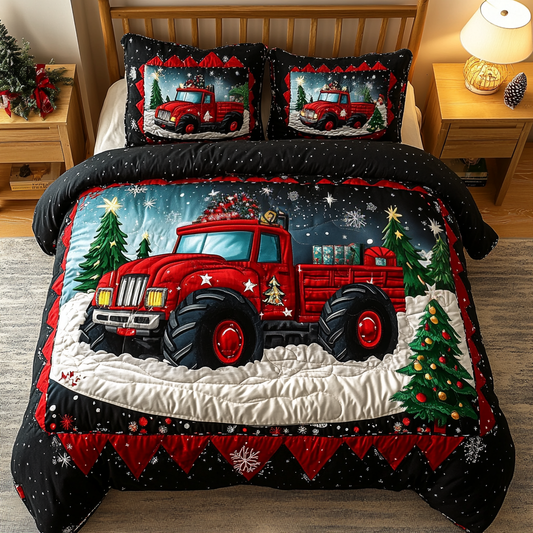 Winter Monster Truck 3-Piece Quilted Bedding Set NCU0TL2253