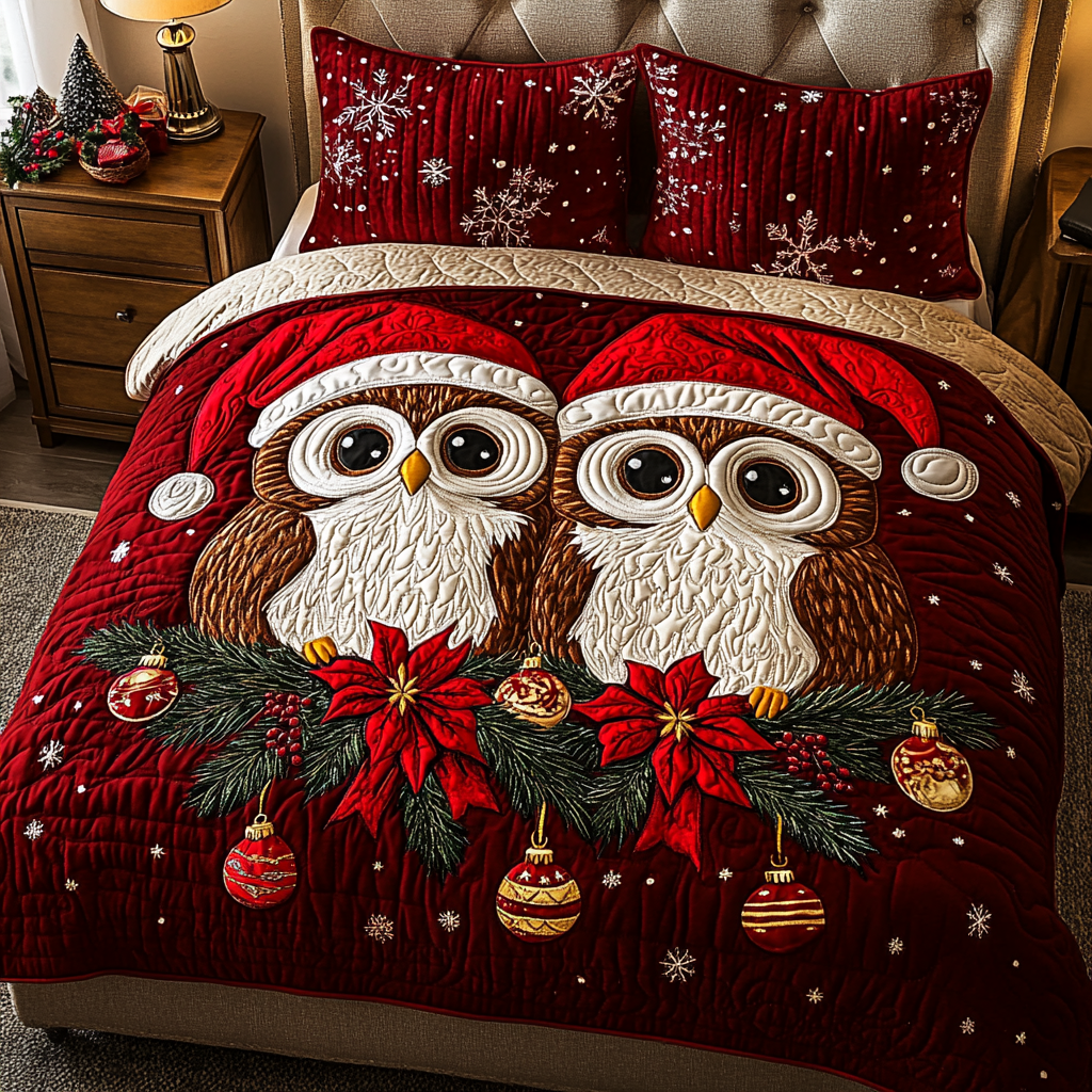Winter Owl 3-Piece Quilted Bedding Set NCU0DK11160