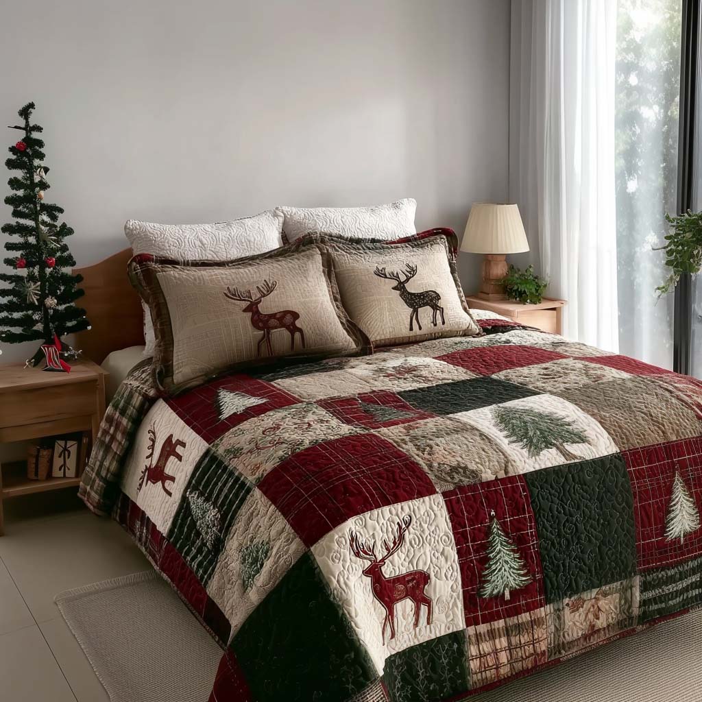 Winter Pine Dreams 3-Piece Quilted Bedding Set NCU0NT11163