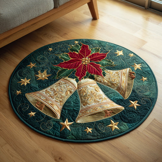 Winter Poinsettia Bells Quilted Round Mat NCU0HH280