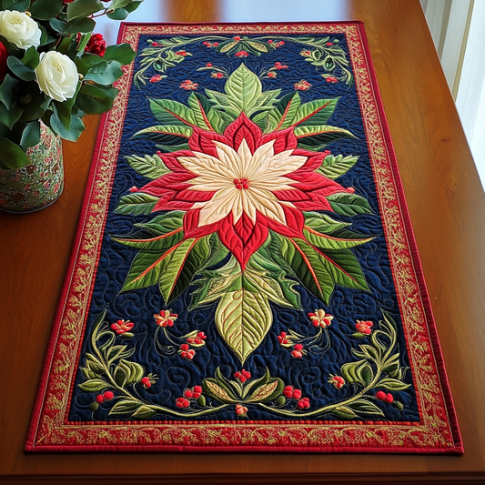 Winter Poinsettia Blooms Quilted Table Runner NCU0TL1558