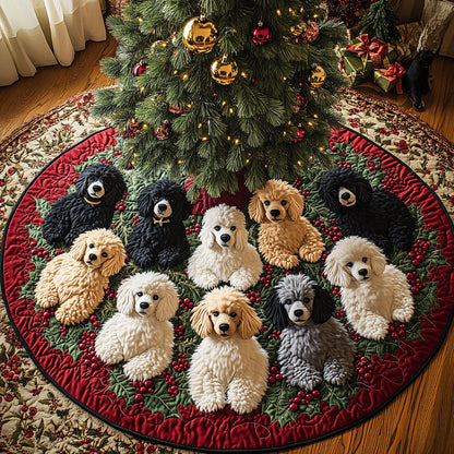 Winter Poodle Wonderland Quilted Christmas Tree Skirt NCU0DV8078