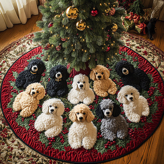 Winter Poodle Wonderland Quilted Christmas Tree Skirt NCU0DV8078