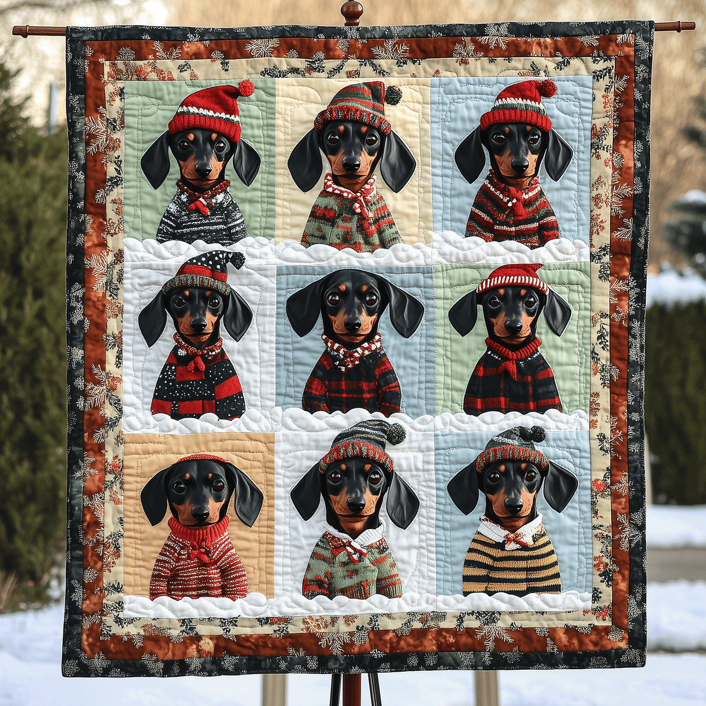 Winter Pups Art Quilt Hanging NCU0TH1578