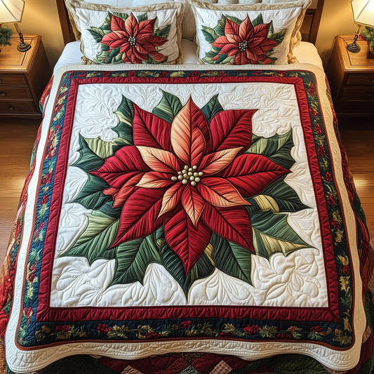 Winter Red 3-Piece Quilted Bedding Set NCU0VH1062