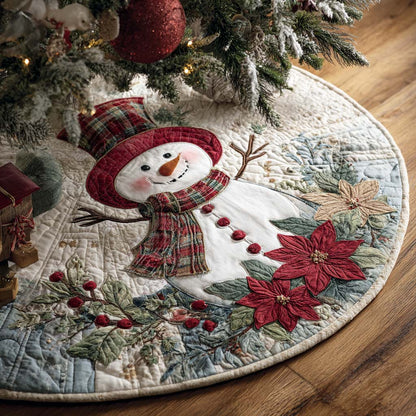 Winter Red Scarf Snowman Quilted Tree Skirt NCU0XD1968