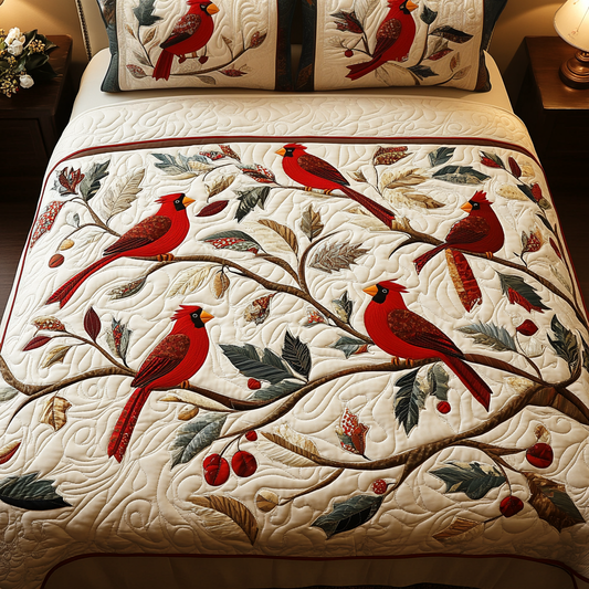 Winter Redbirds 3-Piece Quilted Bedding Set NCU0VH1115