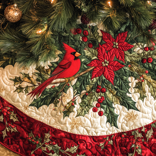 Winter Redbirds Christmas Quilted Tree Skirt NCU0VH276