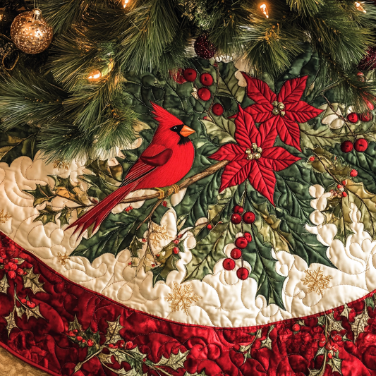 Winter Redbirds Christmas Quilted Tree Skirt NCU0VH276