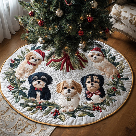 Winter Shih Tzu Christmas Quilted Tree Skirt NCU0DV8241