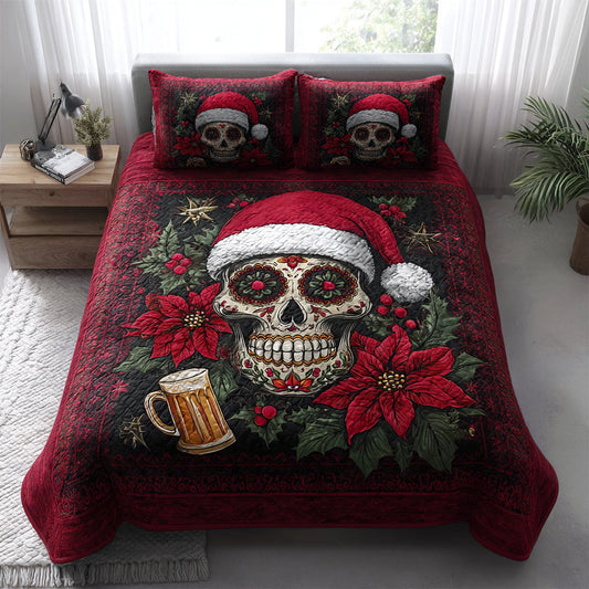 Winter Skull Bloom 3-Piece Quilted Bedding Set NCU0HH757