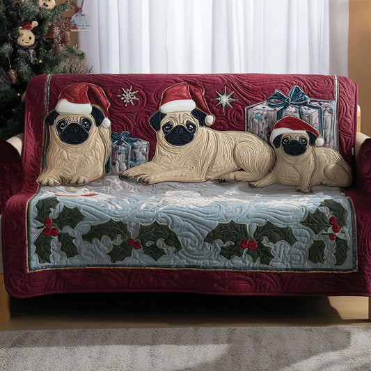Winter Snuggle Pug Quilted Sofa Cover NCU0PT9818