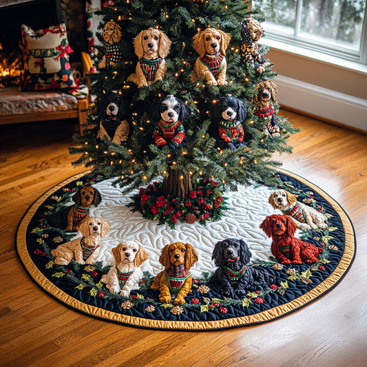Winter Spaniel Dreams Christmas Quilted Tree Skirt NCU0DV8197