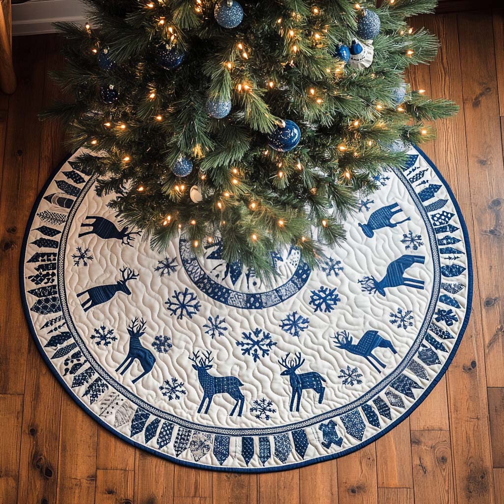 Winter Stag Christmas Quilted Tree Skirt NCU0NT2230
