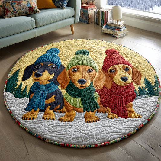 Winter Trio Dachshunds Quilted Round Mat NCU0HH207