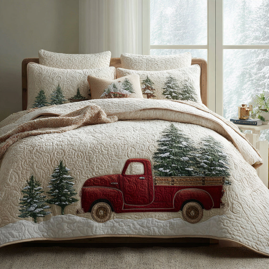 Winter Truck 3-Piece Quilted Bedding Set NCU0DV8803