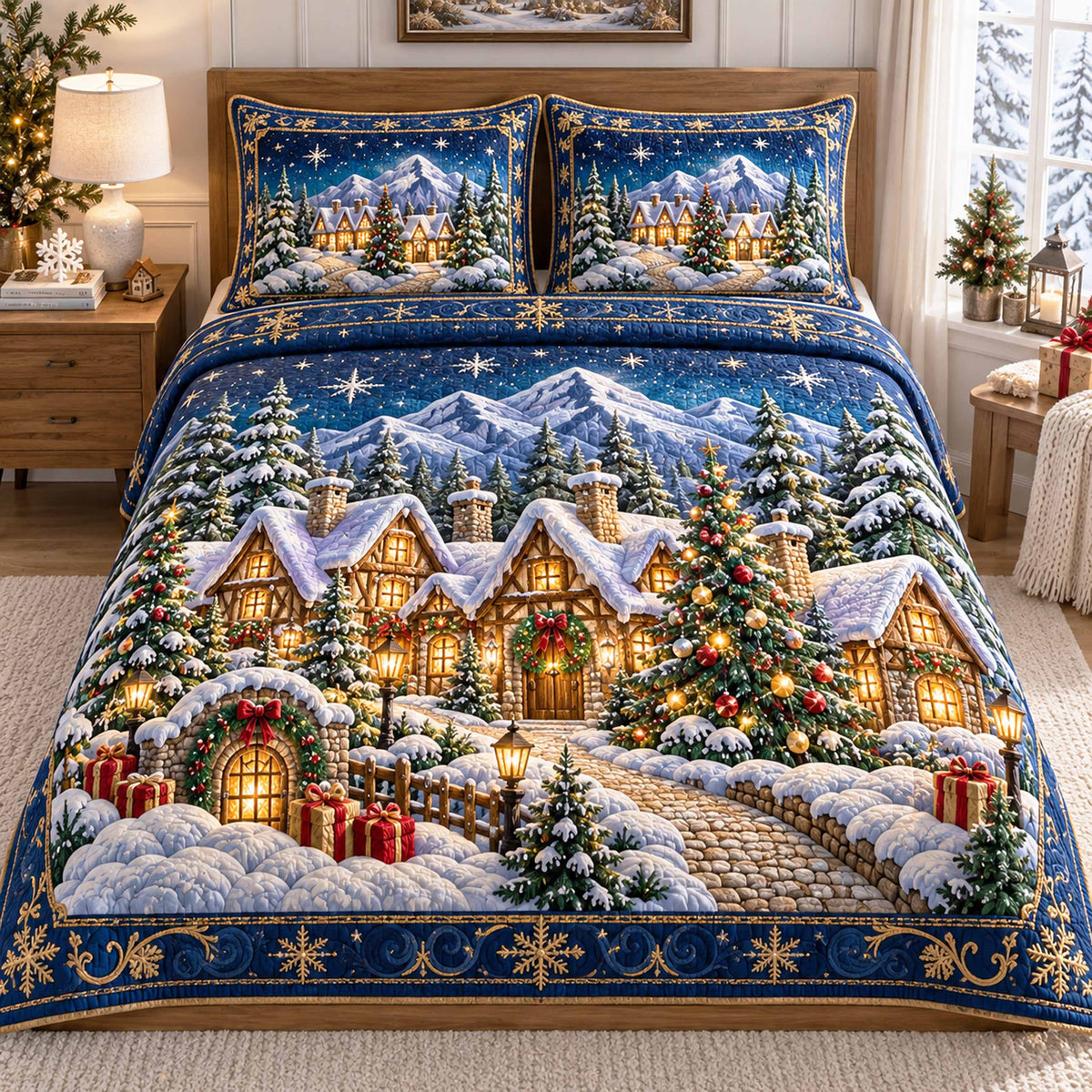Winter Village Magic 3-Piece Quilted Bedding Set NCU0TD3229