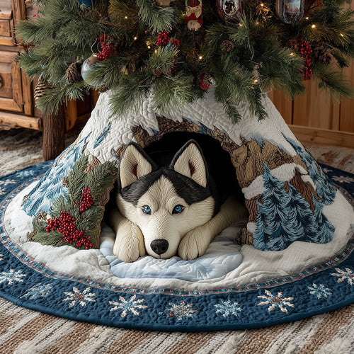 Winter Watch Husky Christmas Quilted Tree Skirt NCU0TH3669