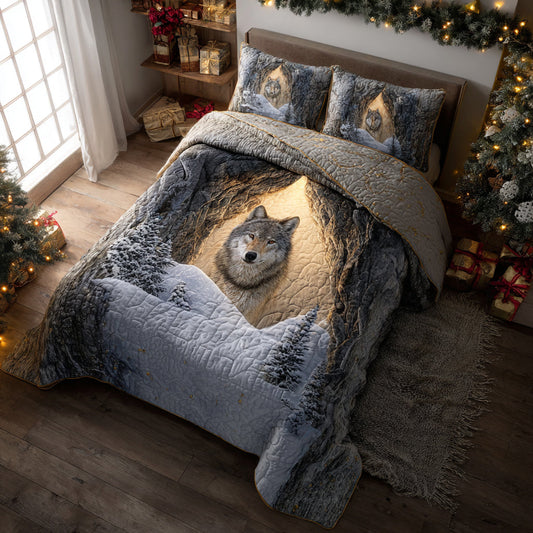 Winter Wolf Haven 3-Piece Quilted Bedding Set NCU0HH1451