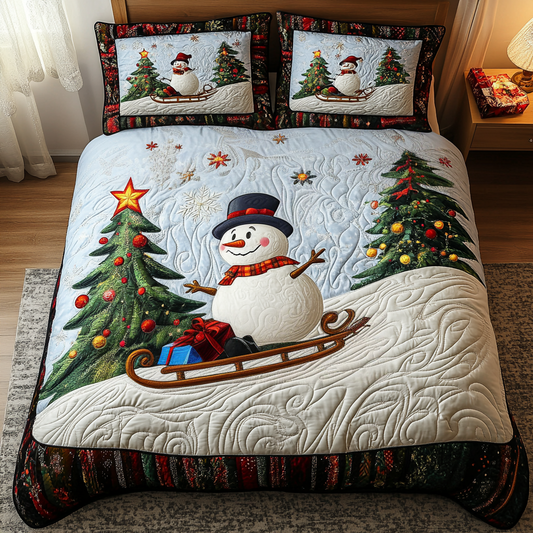 Winter Wonderland Snowman 3-Piece Quilted Bedding Set NCU0TL2267