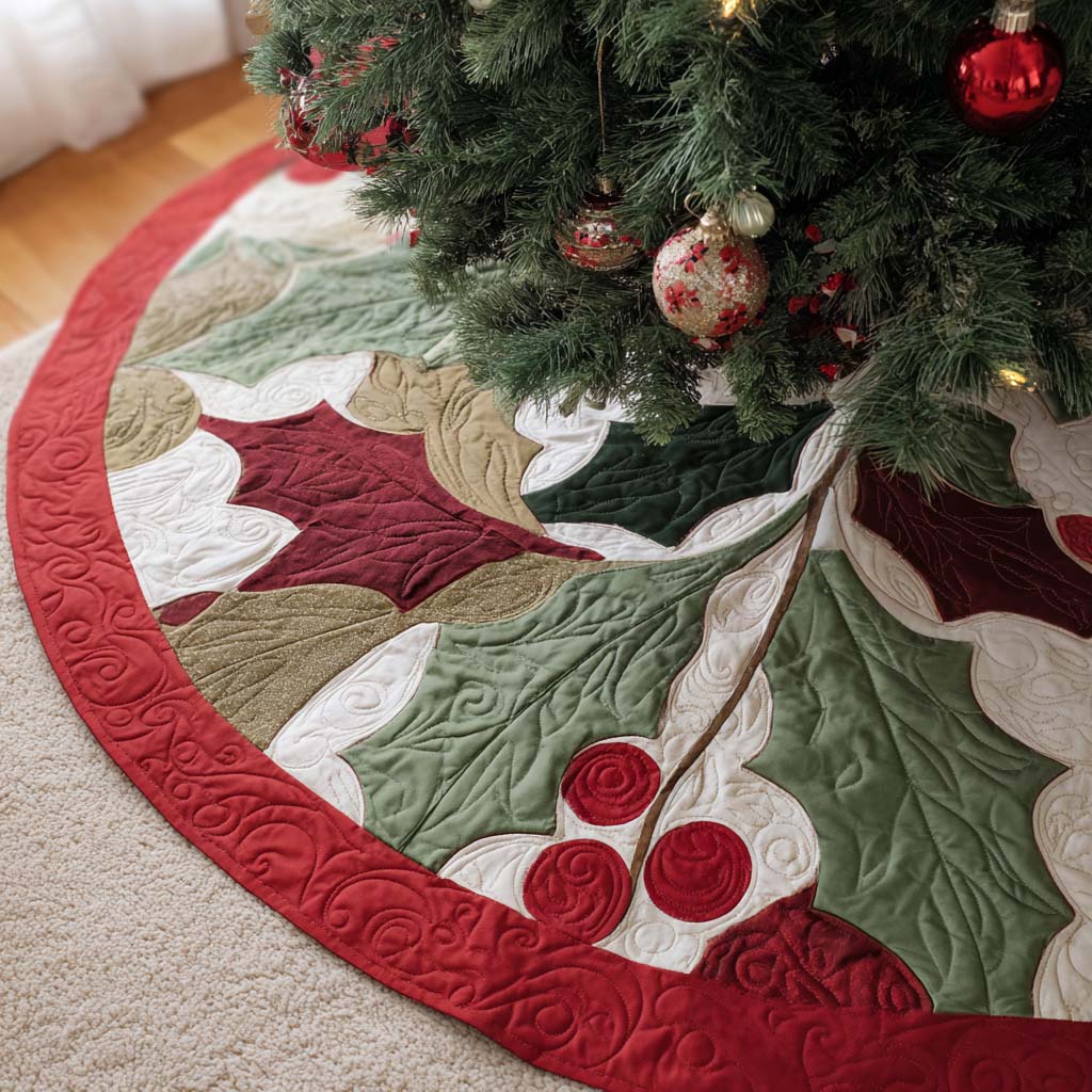Winterberry Delight Christmas Quilted Tree Skirt NCU0PT9398