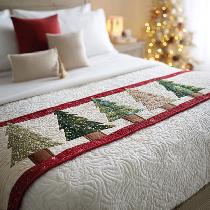 Wintery Christmas Tree Quilted Bed Runner NCU0HH370