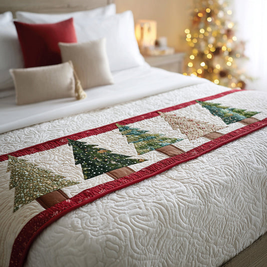 Wintery Christmas Tree Quilted Bed Runner NCU0HH370