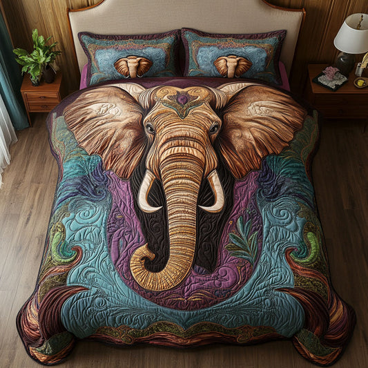 Wisdom of the Elephant 3-Piece Quilted Bedding Set NCU0PT4129