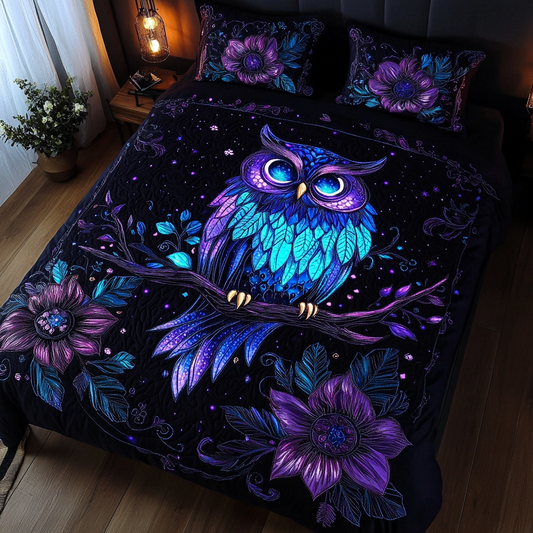 Wise Owl 3-Piece Quilted Bedding Set NCU0DK7705