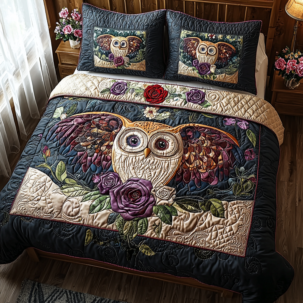 Wise Owl 3-Piece Quilted Bedding Set NCU0DV6168