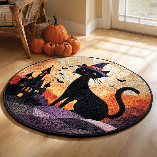 Witch Hat Black Cat Halloween Quilted Round Mat NCU0HH024
