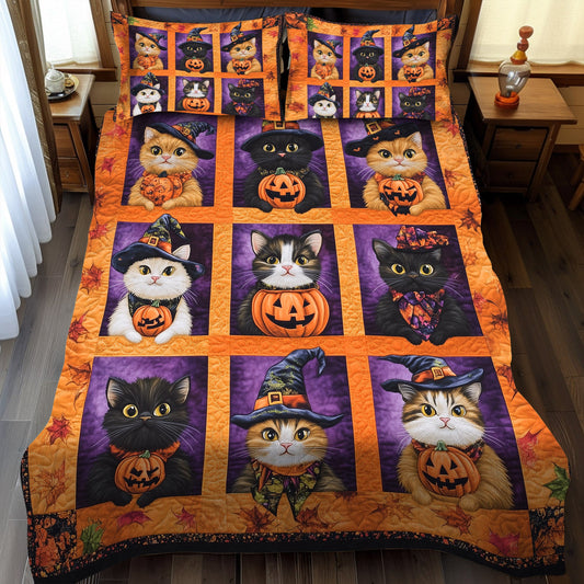Witch Hat Kitties 3-Piece Quilted Bedding Set NCU0TL1174