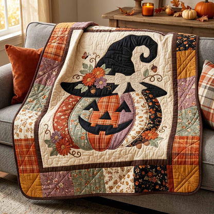 Witch Pumpkin Cat Quilted Blanket NCU0XD2905