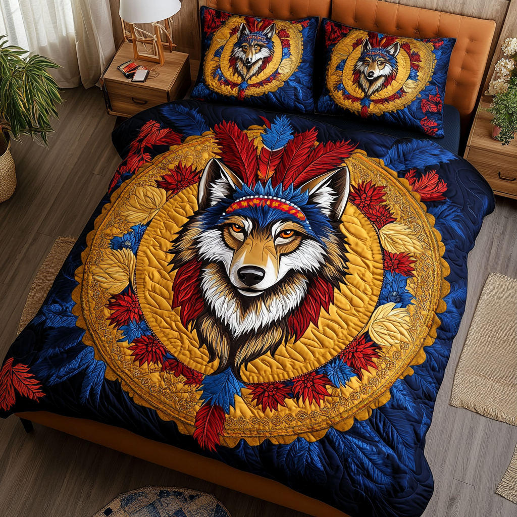 Wolf Dream 3-Piece Quilted Bedding Set NCU0DK8977