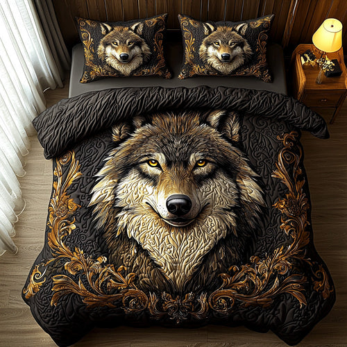 Wolf Gaze 3-Piece Quilted Bedding Set NCU0DV6432
