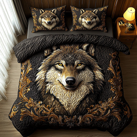 Wolf Gaze 3-Piece Quilted Bedding Set NCU0DV6432