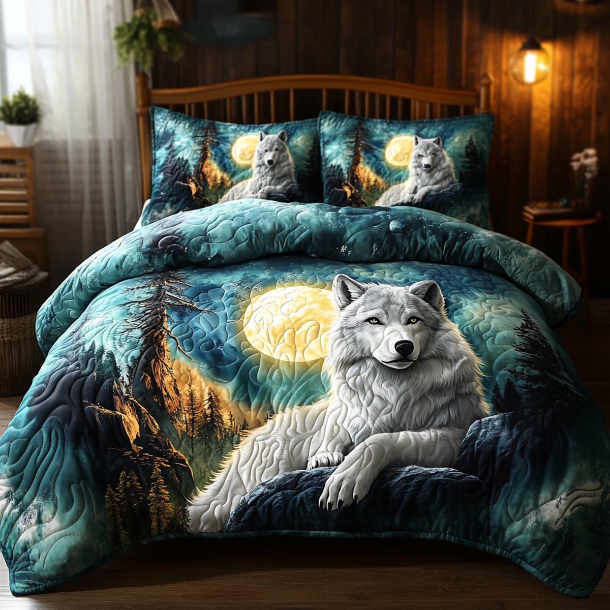 Wolf Guardian 3-Piece Quilted Bedding Set NCU0DV9559