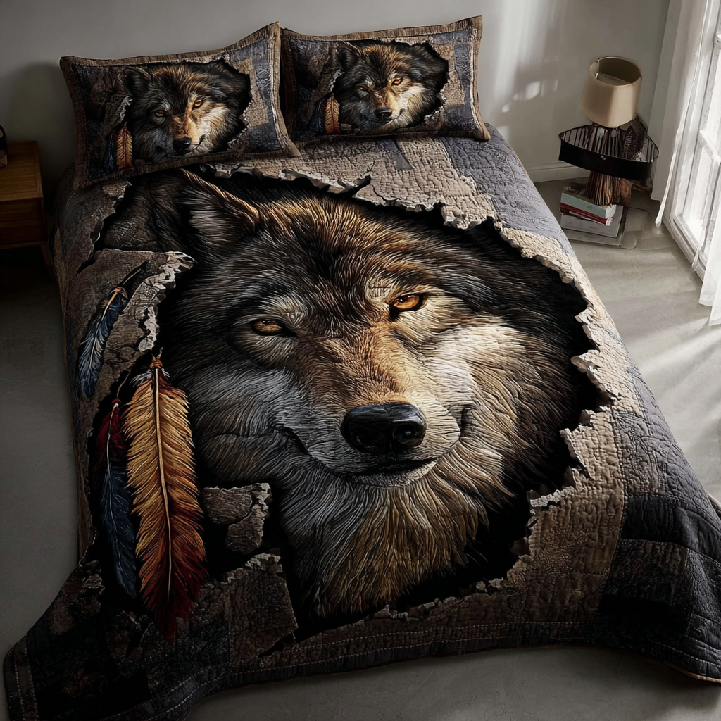 Wolf Mirage 3-Piece Quilted Bedding Set NCU0DK10549